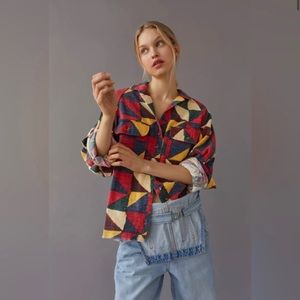 UO BDG Womens Brody Flannel Colorful Geometric Button-Down Shirt Size S Oversize